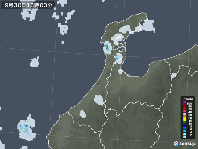 石川県の雨雲レーダー(2020年09月30日)