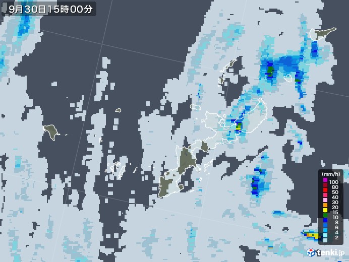 沖縄県の雨雲レーダー(2020年09月30日)