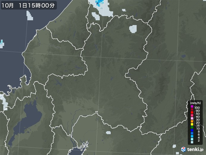岐阜県の雨雲レーダー(2020年10月01日)