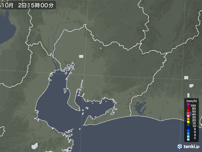 愛知県の雨雲レーダー(2020年10月02日)