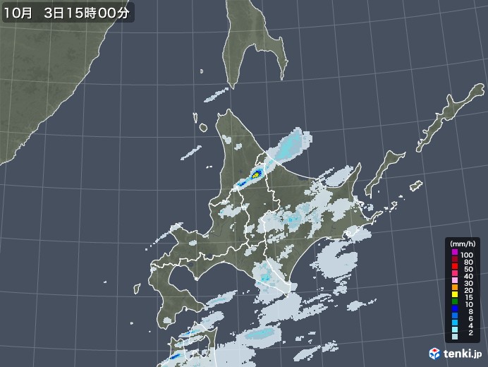 北海道地方の雨雲レーダー(2020年10月03日)