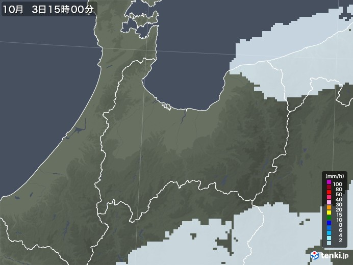 富山県の雨雲レーダー(2020年10月03日)