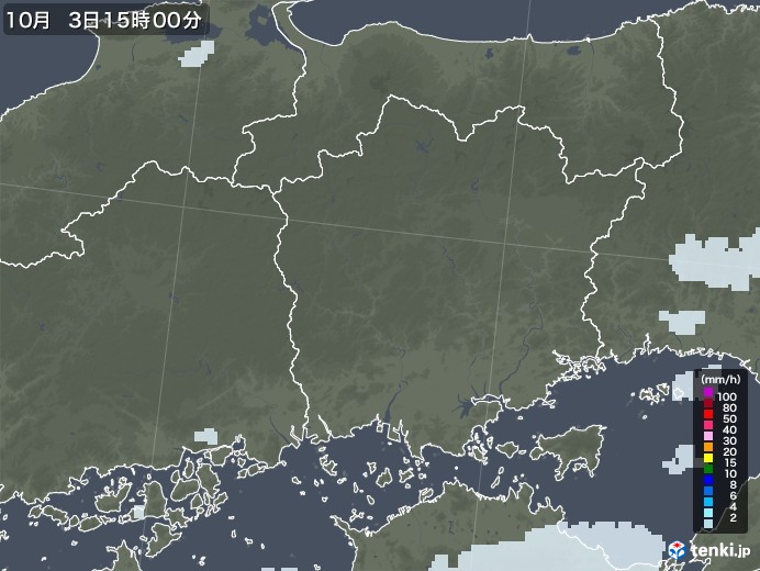岡山県の雨雲レーダー(2020年10月03日)