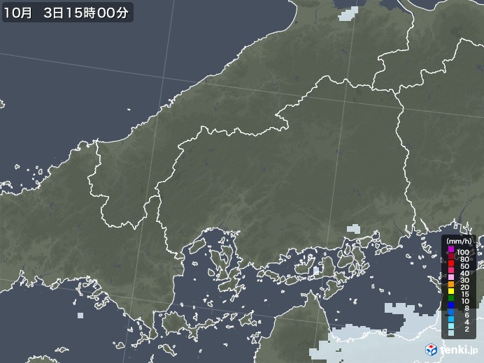 広島県の雨雲レーダー(2020年10月03日)