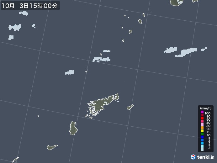 奄美諸島(鹿児島県)の雨雲レーダー(2020年10月03日)