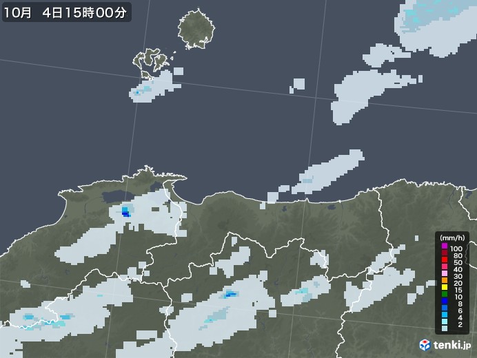 鳥取県の雨雲レーダー(2020年10月04日)