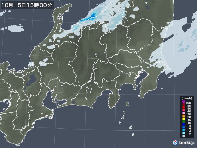 関東・甲信地方の雨雲レーダー(2020年10月05日)