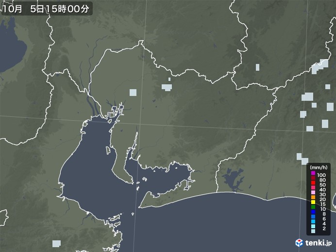 愛知県の雨雲レーダー(2020年10月05日)