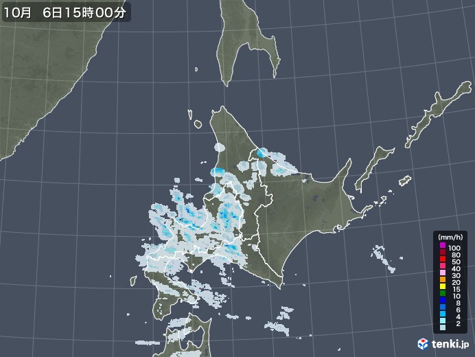 北海道地方の雨雲レーダー(2020年10月06日)