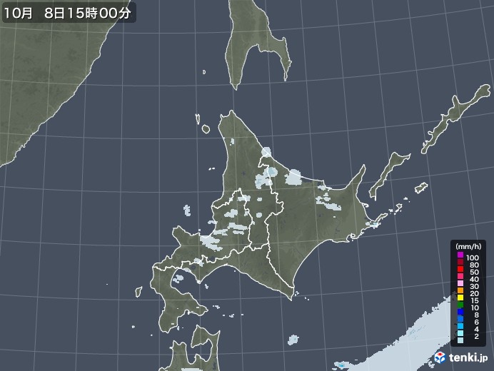 北海道地方の雨雲レーダー(2020年10月08日)