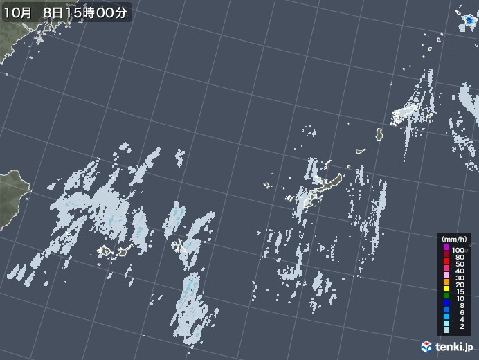沖縄地方の雨雲レーダー(2020年10月08日)