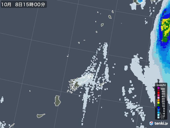 奄美諸島(鹿児島県)の雨雲レーダー(2020年10月08日)