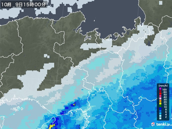 京都府の雨雲レーダー(2020年10月09日)