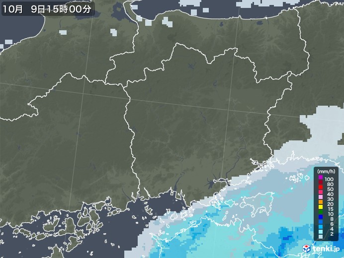 岡山県の雨雲レーダー(2020年10月09日)