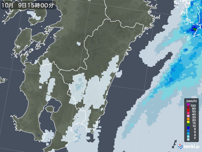 宮崎県の雨雲レーダー(2020年10月09日)