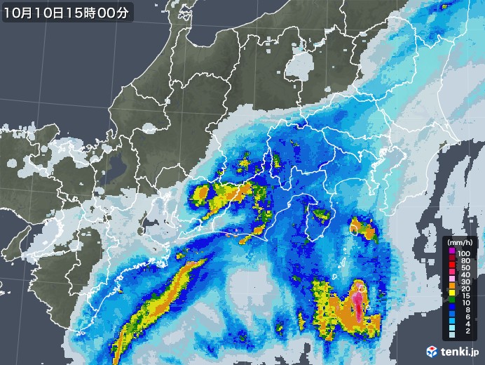 東海地方の雨雲レーダー(2020年10月10日)