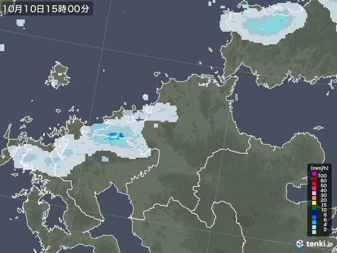 福岡県の雨雲レーダー(2020年10月10日)