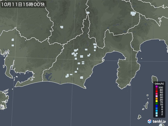 静岡県の雨雲レーダー(2020年10月11日)