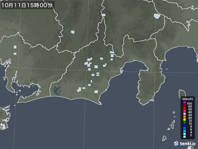 静岡県の雨雲レーダー(2020年10月11日)