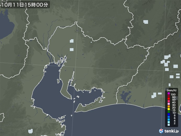 愛知県の雨雲レーダー(2020年10月11日)
