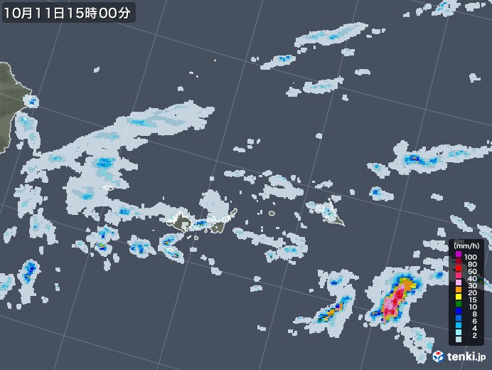 宮古・石垣・与那国(沖縄県)の雨雲レーダー(2020年10月11日)