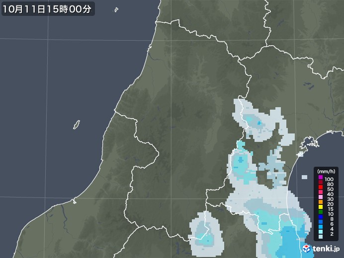 山形県の雨雲レーダー(2020年10月11日)