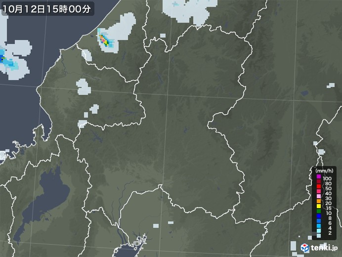 岐阜県の雨雲レーダー(2020年10月12日)