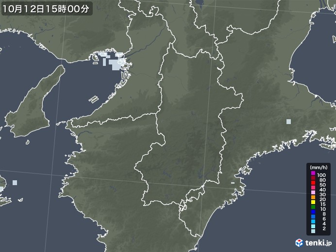 奈良県の雨雲レーダー(2020年10月12日)