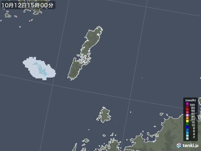 壱岐・対馬(長崎県)の雨雲レーダー(2020年10月12日)