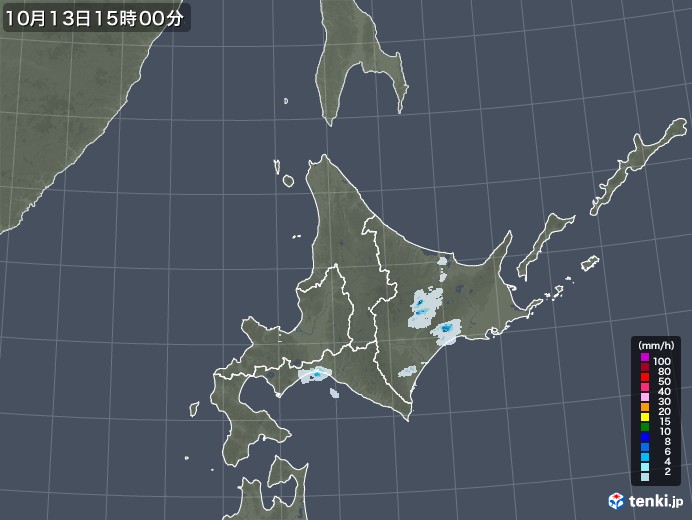 北海道地方の雨雲レーダー(2020年10月13日)