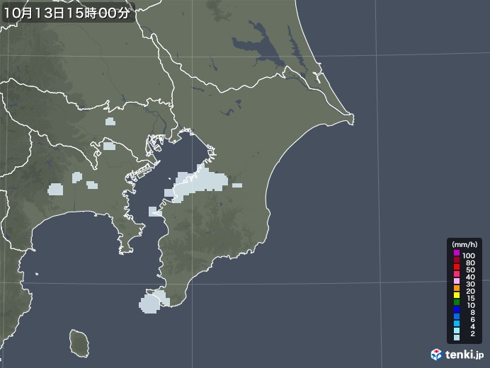 千葉県の雨雲レーダー(2020年10月13日)