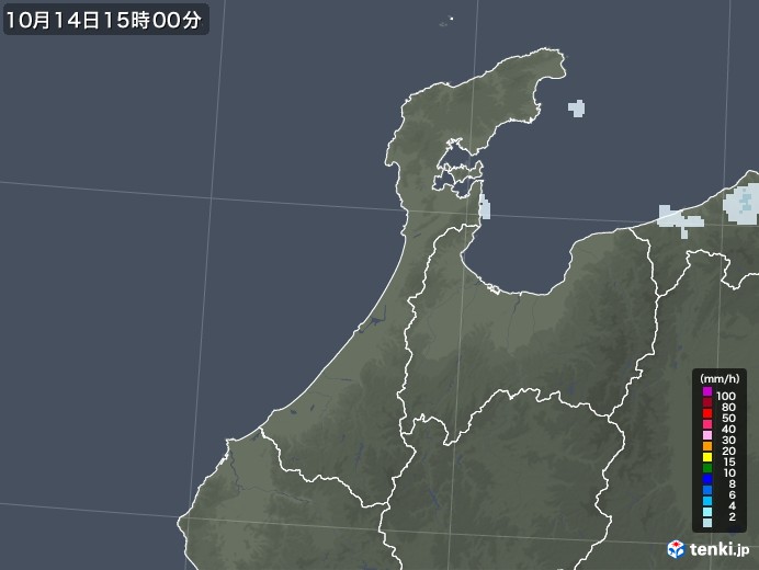 石川県の雨雲レーダー(2020年10月14日)