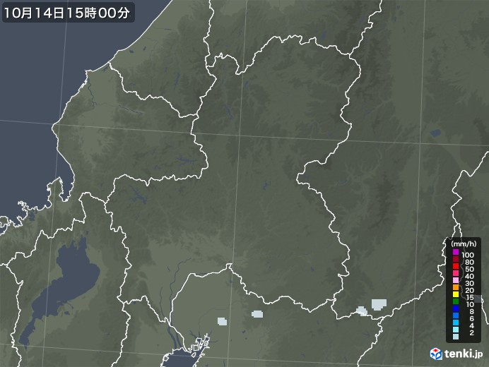 岐阜県の雨雲レーダー(2020年10月14日)