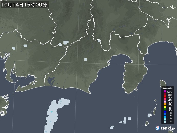 静岡県の雨雲レーダー(2020年10月14日)