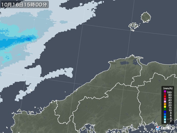 島根県の雨雲レーダー(2020年10月16日)