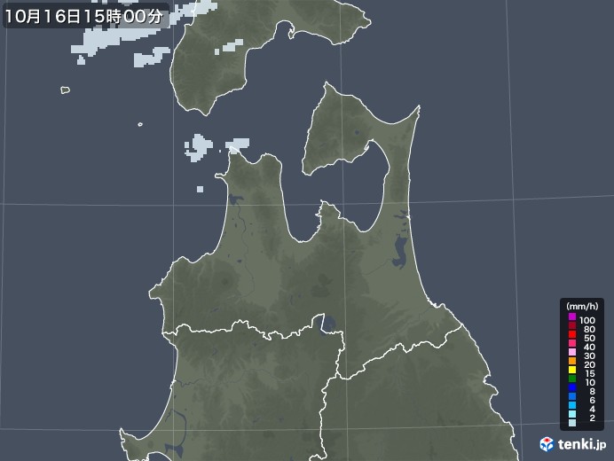 青森県の雨雲レーダー(2020年10月16日)
