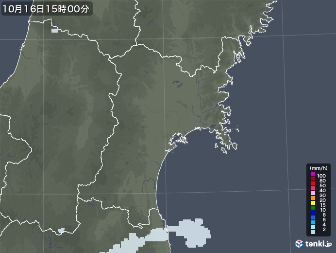 宮城県の雨雲レーダー(2020年10月16日)