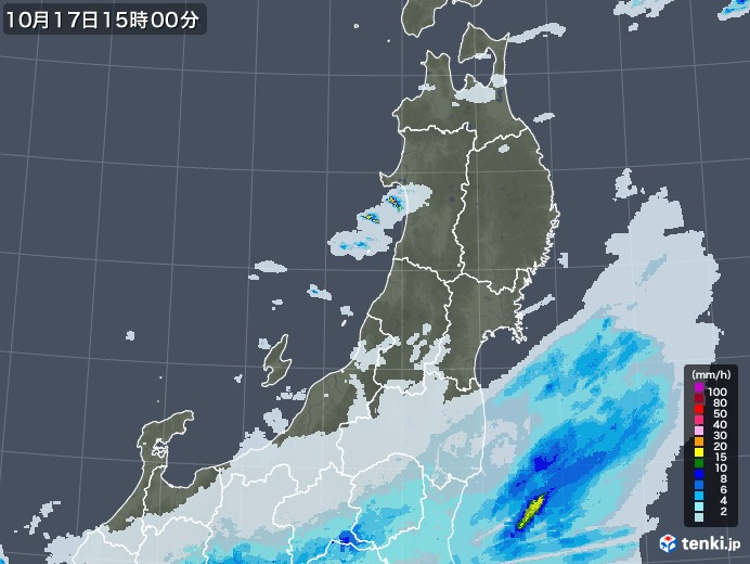 東北地方の雨雲レーダー(2020年10月17日)
