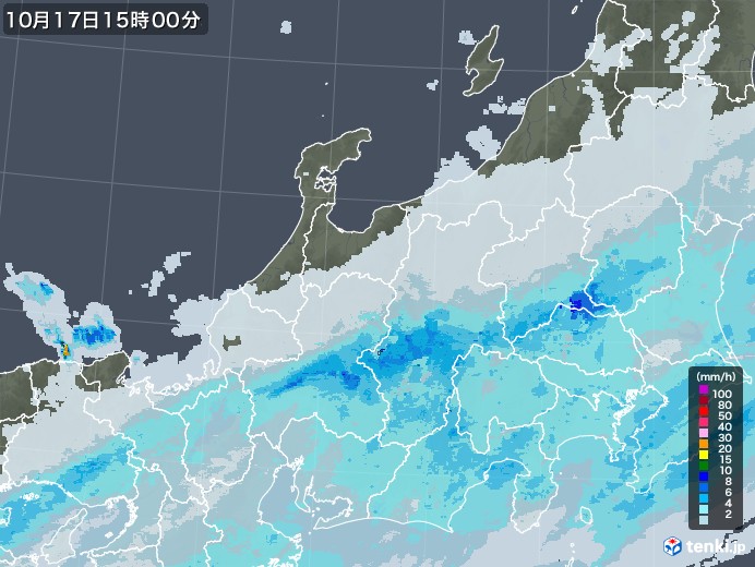 北陸地方の雨雲レーダー(2020年10月17日)