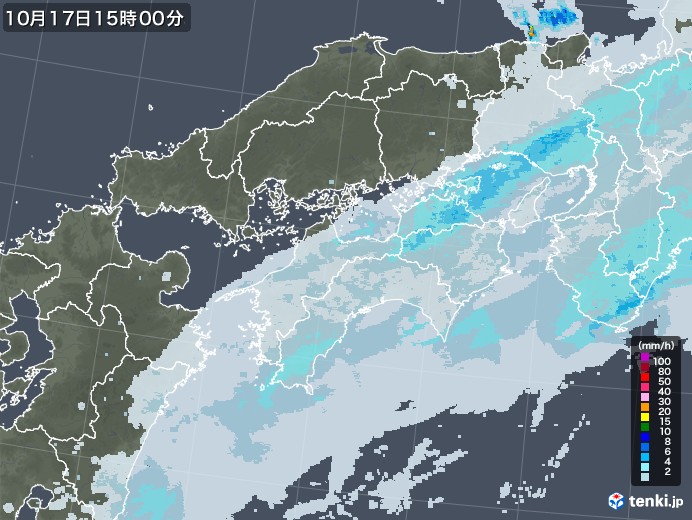 四国地方の雨雲レーダー(2020年10月17日)