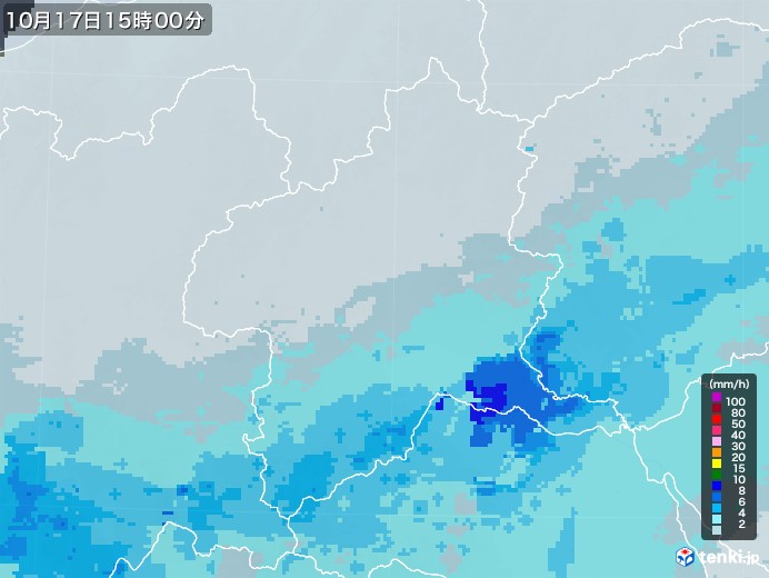 群馬県の雨雲レーダー(2020年10月17日)