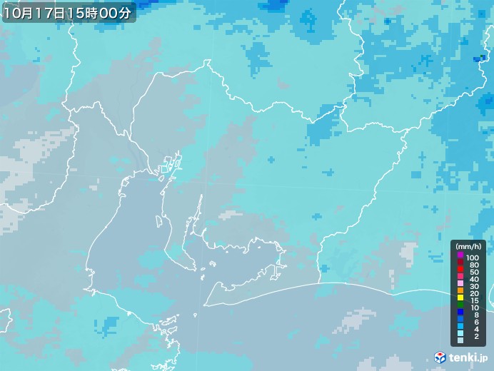 愛知県の雨雲レーダー(2020年10月17日)
