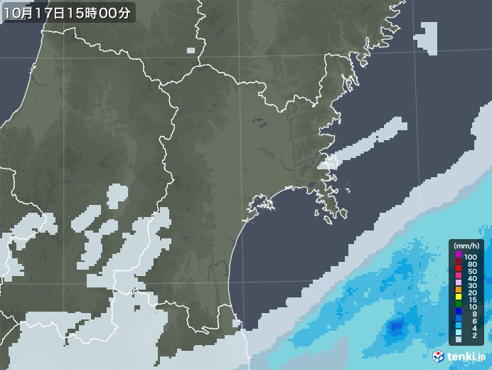 宮城県の雨雲レーダー(2020年10月17日)
