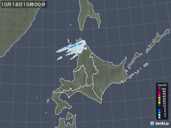 北海道地方の雨雲レーダー(2020年10月18日)
