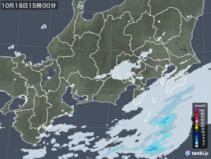 東海地方の雨雲レーダー(2020年10月18日)