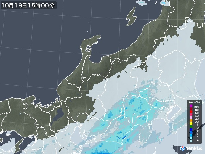 北陸地方の雨雲レーダー(2020年10月19日)