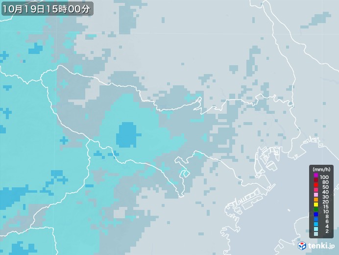 東京都の雨雲レーダー(2020年10月19日)