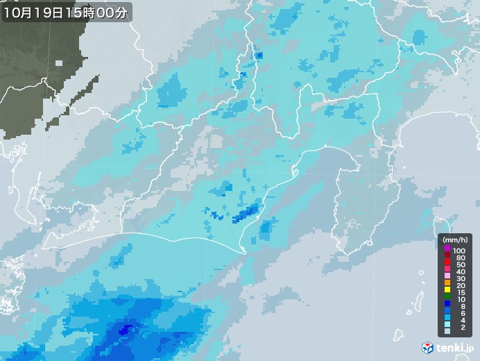 静岡県の雨雲レーダー(2020年10月19日)