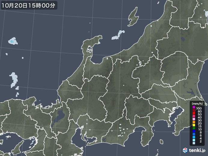 北陸地方の雨雲レーダー(2020年10月20日)