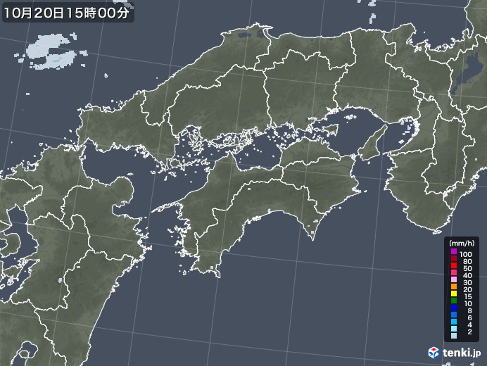 四国地方の雨雲レーダー(2020年10月20日)